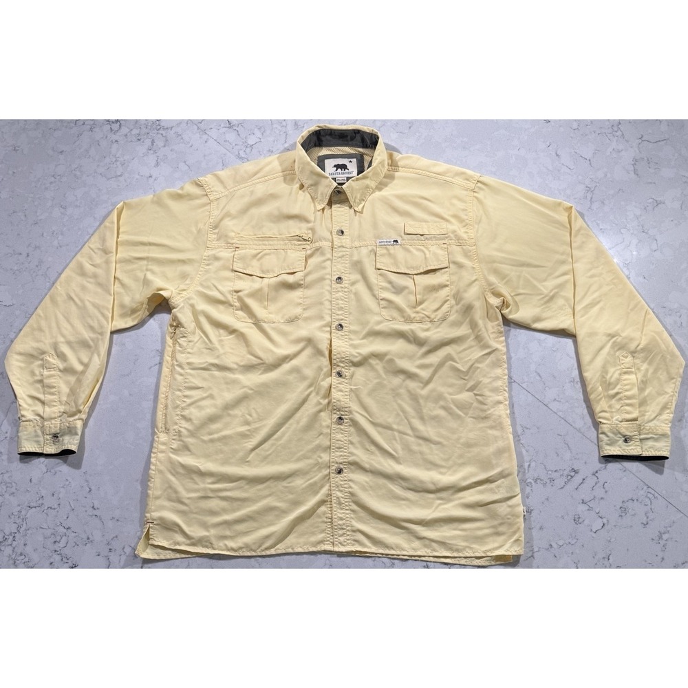 Dakota Grizzly Shirt Mens XL Yellow Long Sleeve Vented Lightweight Nylon Fishing